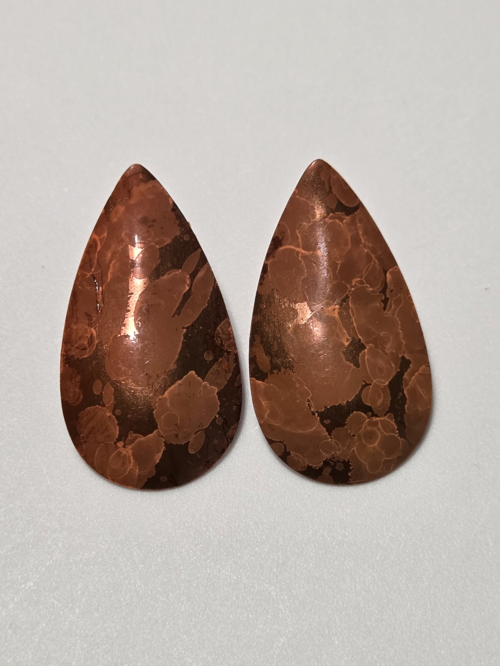 Copper Teardrop Stone Earrings Natural Look Polished Statement Pair
